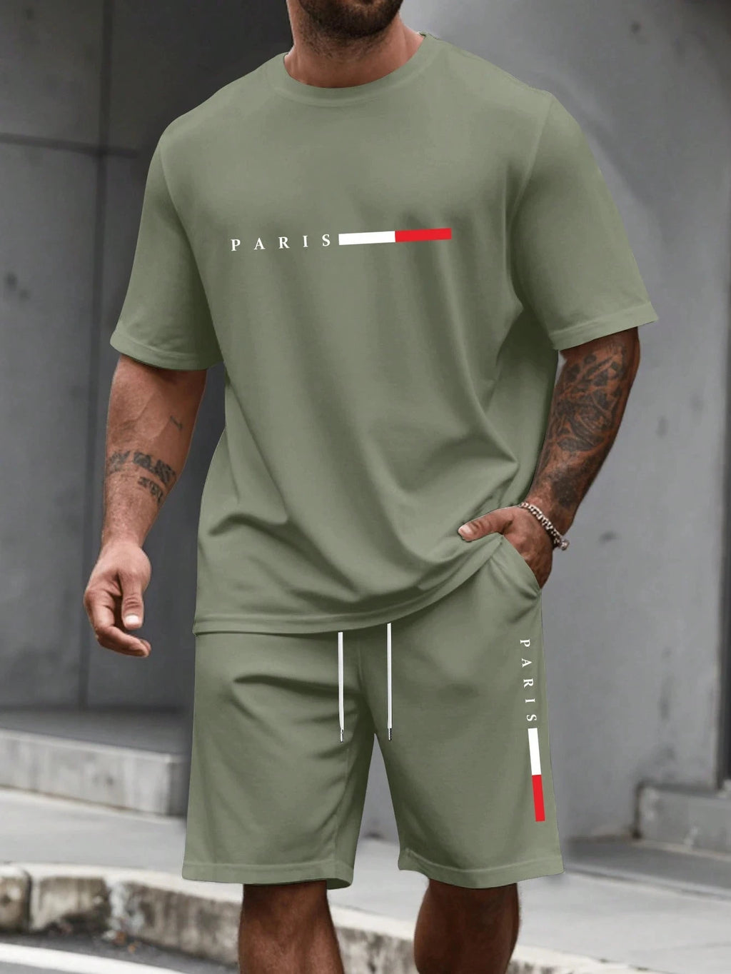 Men's sports two-piece set short sleeved T-shirt and shorts running and fitness sportswear summer promotion latest hot selling