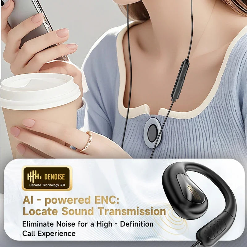 Wired Open Ear Sports Gaming Headset 3.5mm Type-C Not-in Ear Headphones Hifi Sound Music Earphone with ENC MIC for Clear Calls