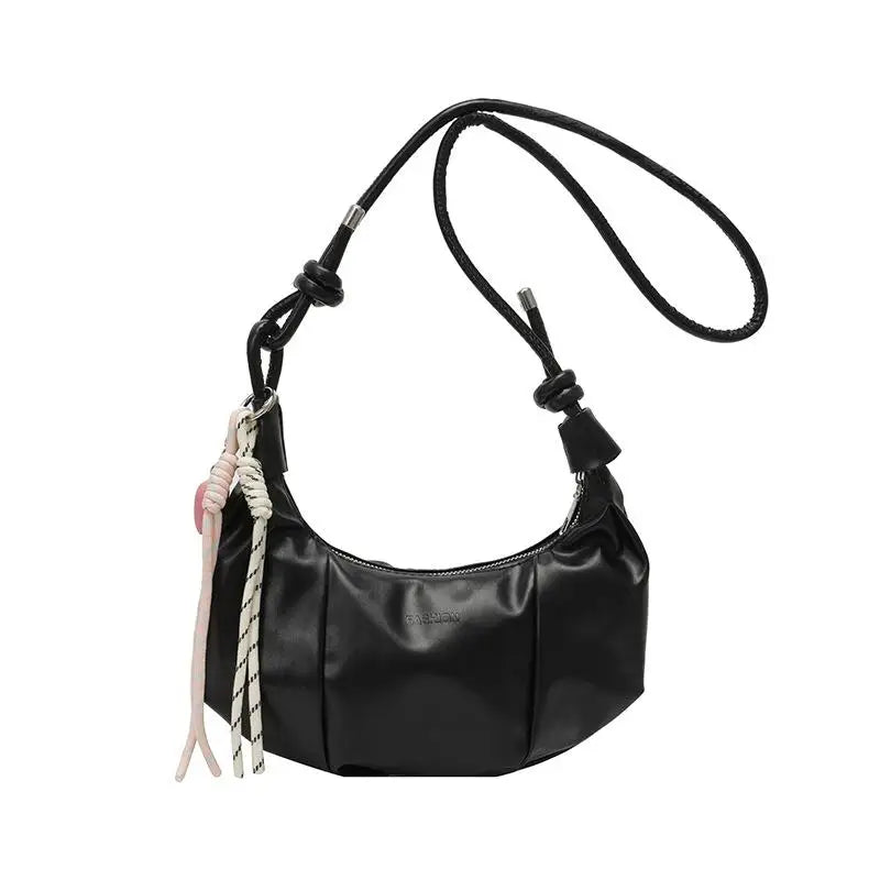 Fashionable Dumpling Shape Shoulder Bag For Women Street Trend PU Material Zipper Opening Crossbody Purse For Daily Use