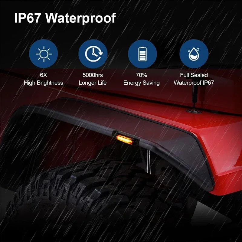 iJDM Car Fender Flare Side Marker Lamps for Jeep Wrangler TJ JK and JL Bushwacker Flat Style Fender Flares Turn Signal Lights