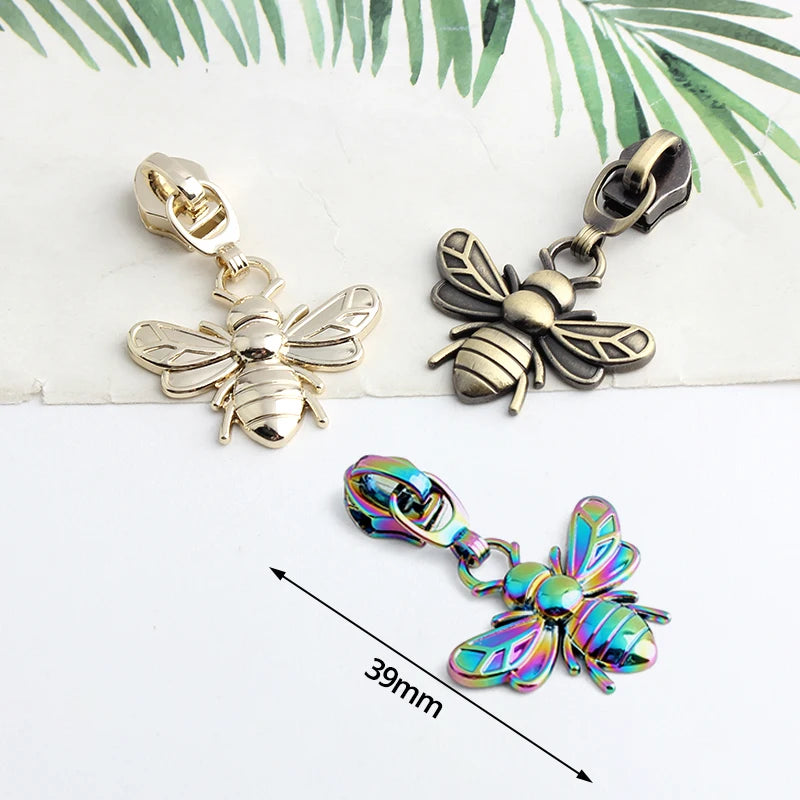 5/10/20Pcs Bee Zipper Pull 5# Zipper Slider For Zippers Bag Pocket Metal Zips Head Zip Repair Kit DIY Garment Sewing Accessories