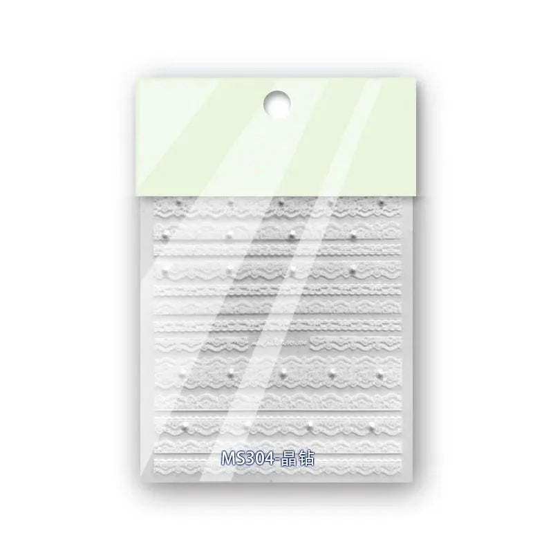 New 5D Black and White Lace Stripe Stickers for Nails Nail Ribbon Sticker Nail Stickers Self-adhesive Decorative Sticker ZJT21