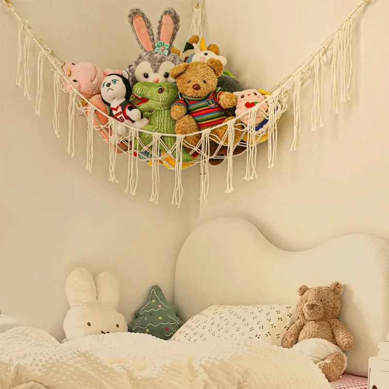 1Pc Toy Hammocks Wall Corner Hanging Storage Net Organizer Woven Kids Stuffed Mesh Hammock Baby Animal Rope Hammock Bag Cotton