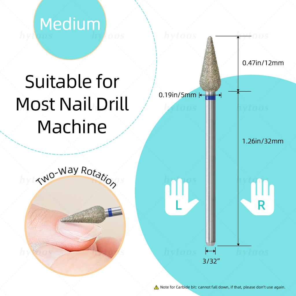 HYTOOS 5mm Long Bud Cuticle Clean Nail Drill Bits Russian Diamond Dead Skin Nail Bit Nail Cleaner Accessories Tool