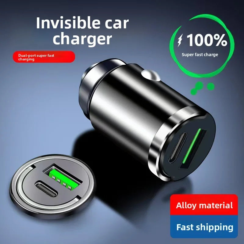 2pcs/1 set Mini Car Trash Bin With Led Lights Auto Cigarette Smokeless Ash Tray Mini Car Charger USB+Type C Fast Charger Adapter