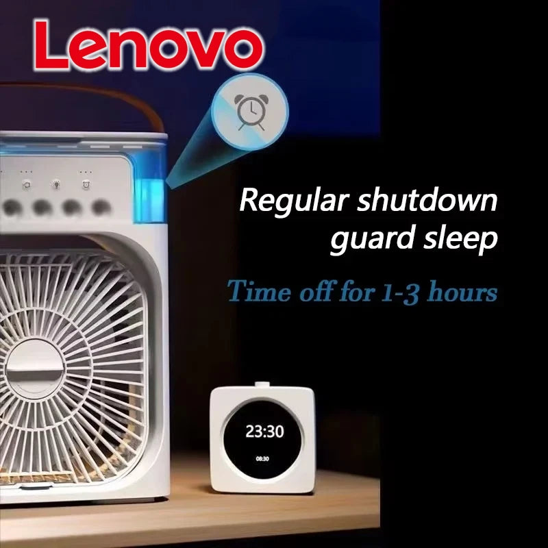 Lenovo Air Conditioner Ice Fan Mini USB Portable Air Cooler Humidifier Water Mist Spray LED Night Light Desktop Cooling Fan