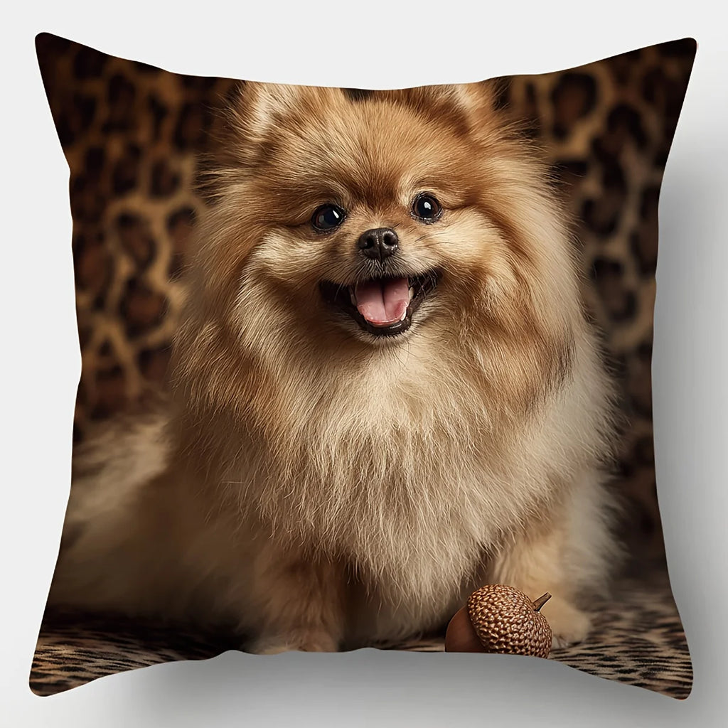 4PCS Pomeranian Pillow Covers: Cute Dog Expressions. For Party, Holiday, Home, Car Decor (No Insert)
