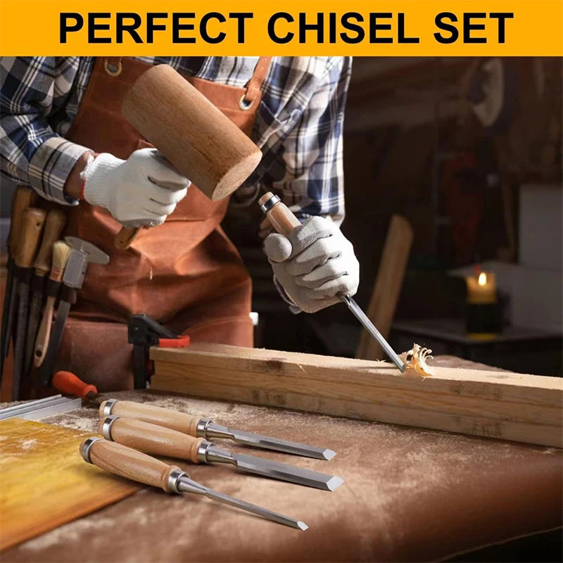 **6/12/18/24mm 4 Pcs Wood Carving Chisels Set Professional For Woodworking With Ergonomic Wood Carving Tools DIY Auxiliary Tools