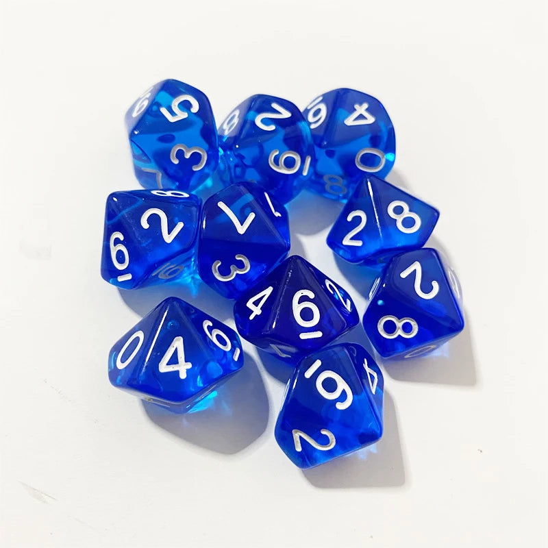 50PCS/lots Colorful Transparent D10 (0-9) Dice For DND Desktop Board Games 10 Sided Dices