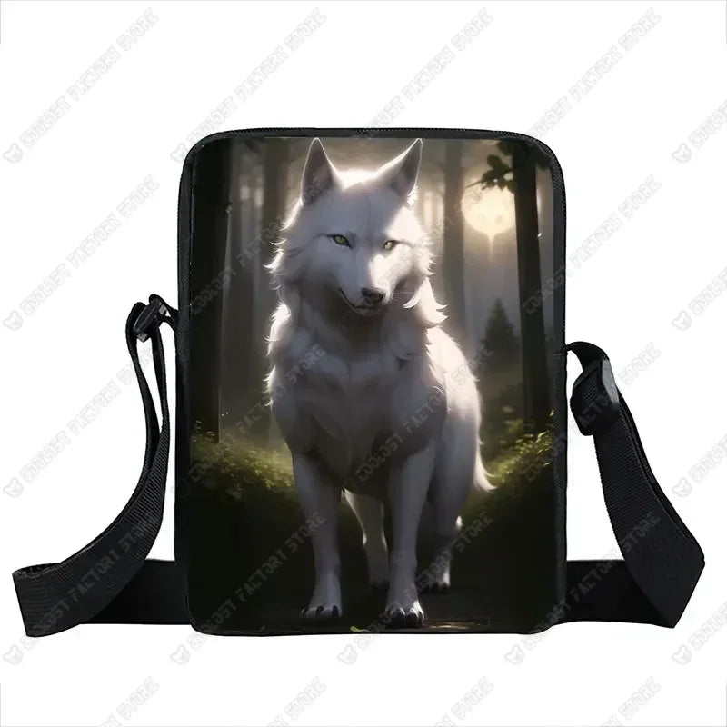 Howling Wolf Pattern Crossbody Bags Wolf Under The Moonlight Women Handbag Shoulder Bags Messenger Bag Key Phone Holder Book Bag
