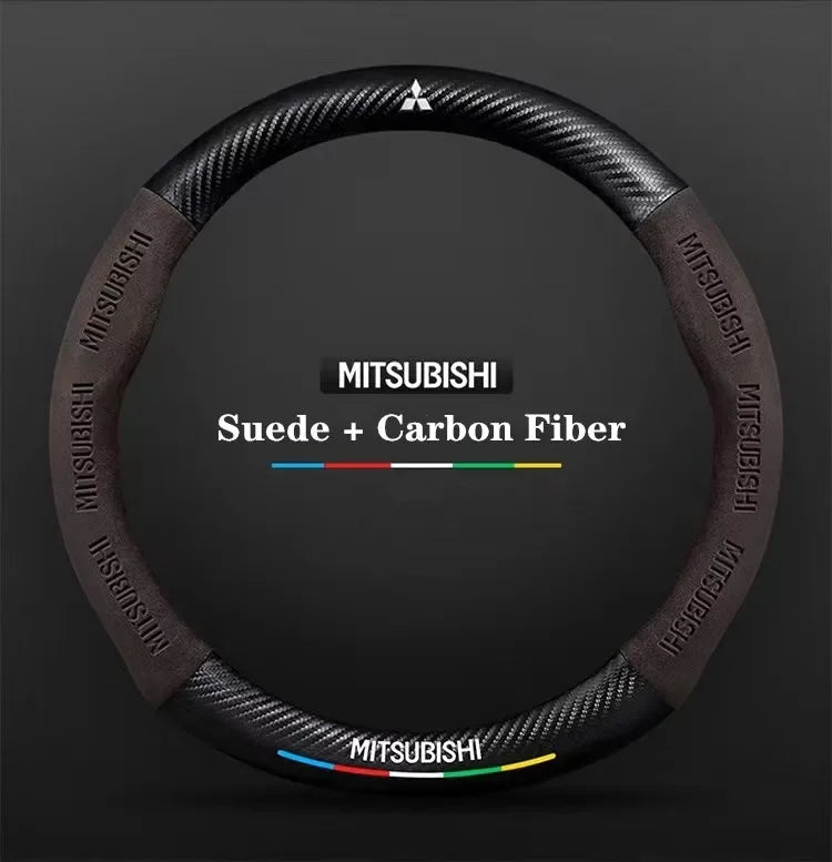 For Mitsubishi Outlander Pajero Asx Colt Lancer EX Evolution X L200 Triton RALLIART Car Suede Carbon fiber Steering Wheel Cover