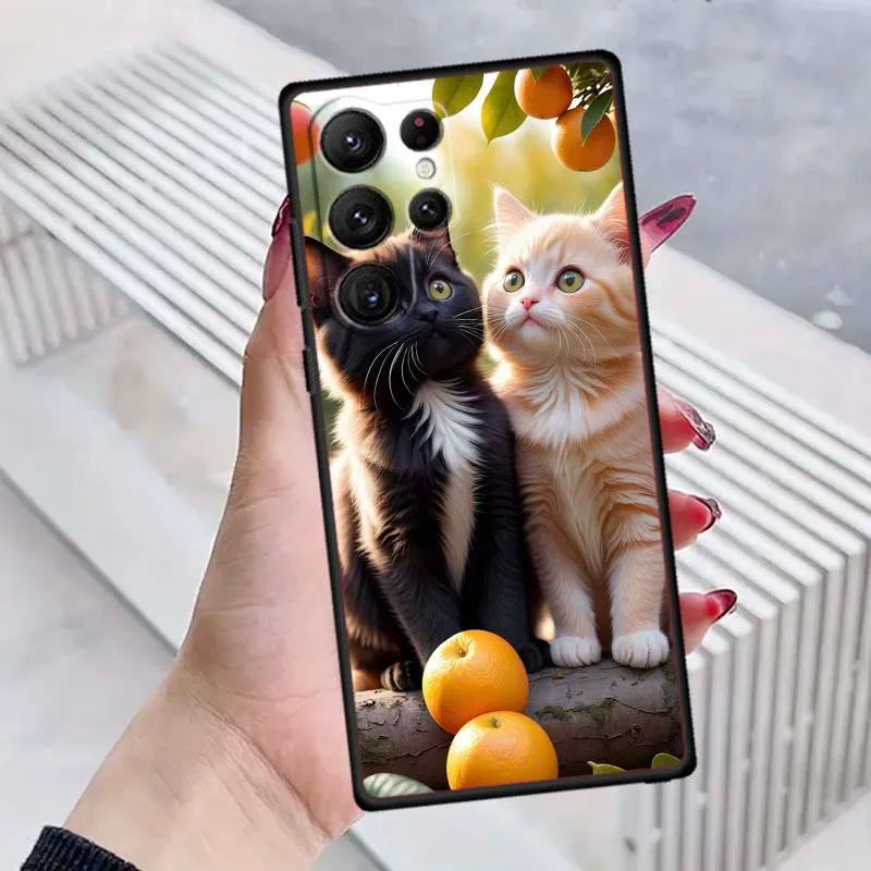 Cute cartoon cat illustration Phone Case For Samsung Galaxy S26 S25 S24 S23 S22 S21 S20 Ultra Plus FE 5G Black Soft TPU