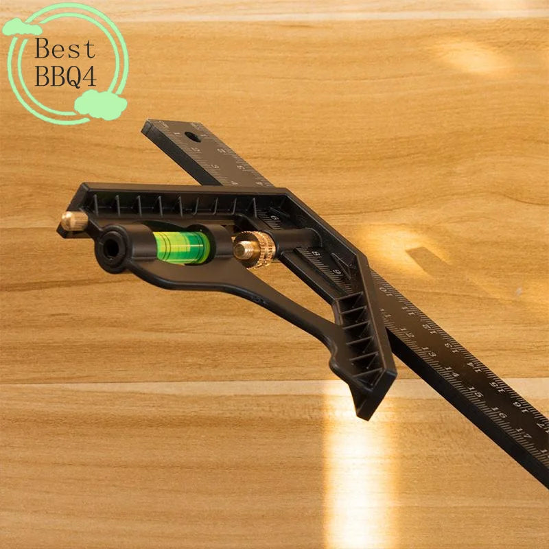 (BBQ4)15/20/25CM Adjustable Combination Right Angle Ruler 45/90 Degree With Bubble Level Gauge Multifunctional Measuring Tools