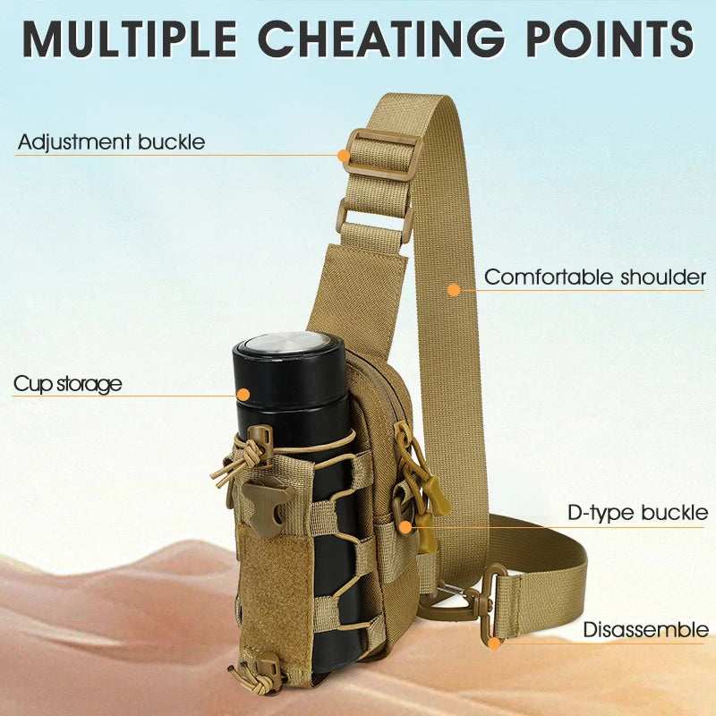 Tactical Sling Front Chest Bag Outdoor Water Bottle Pouch Hiking Trekking Phone Crossbody Climbing Shoulder Backpack Fanny Pack