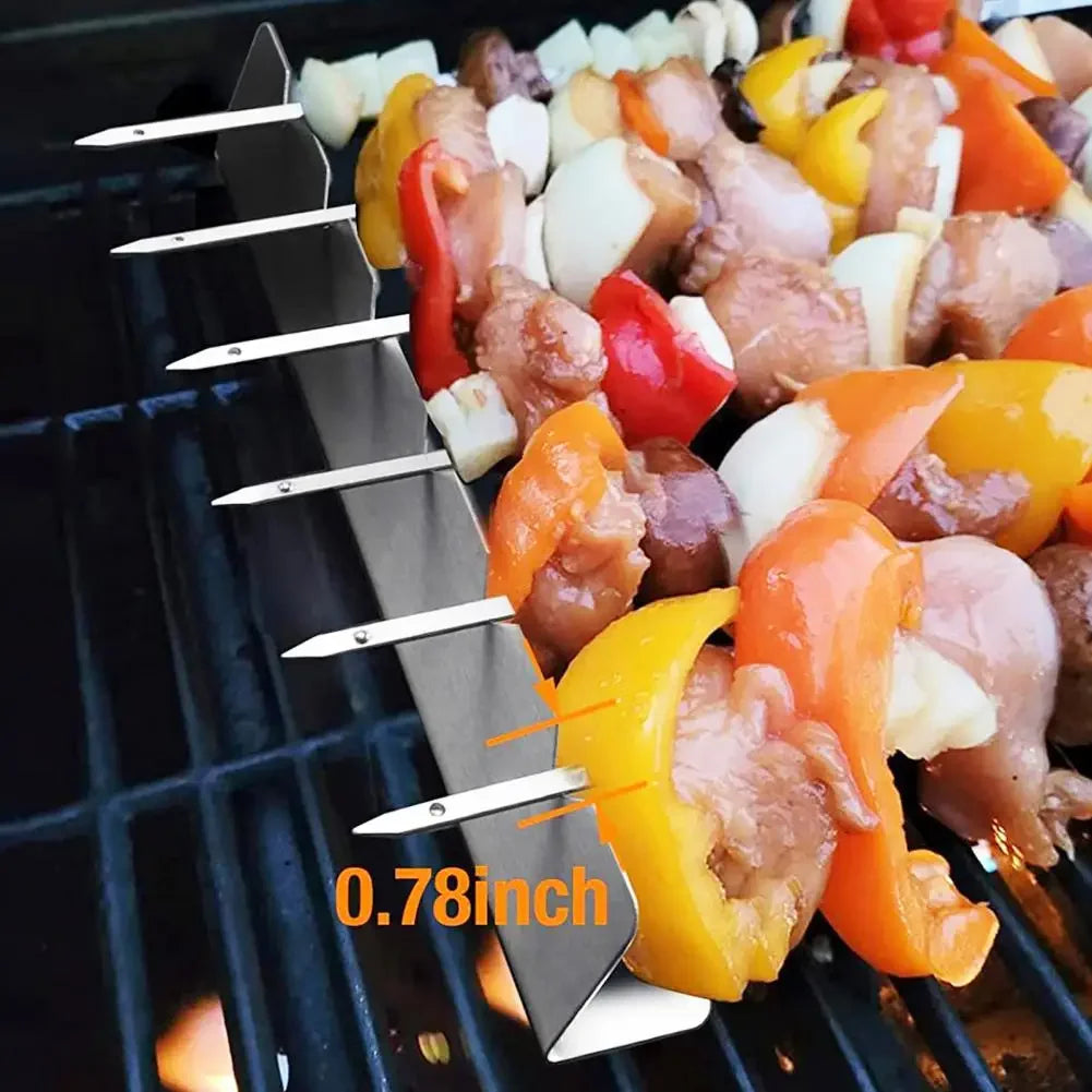 Skewer Holder Anti-slip Groove Stainless Steel Heavy Duty Long BBQ Tools Barbecue Grilling Shish Kabob Rack Outdoor Tools