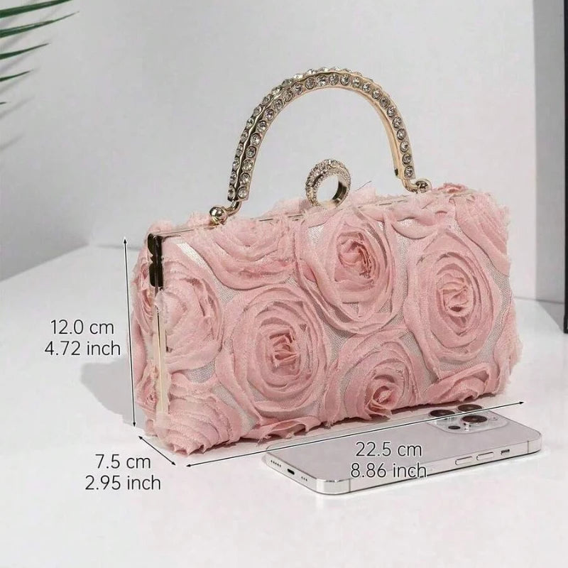 Sweet Flower Tote Evening Bag Dress Shoulder Crossbody Bag Box Bag Perfect For Party, Wedding, Prom, Dinner/Banquet, Matching With Wedding Dress,Formal Dresses, Prom Dress, Birthday Dress ,Perfect Gifts For Women,The Perfect