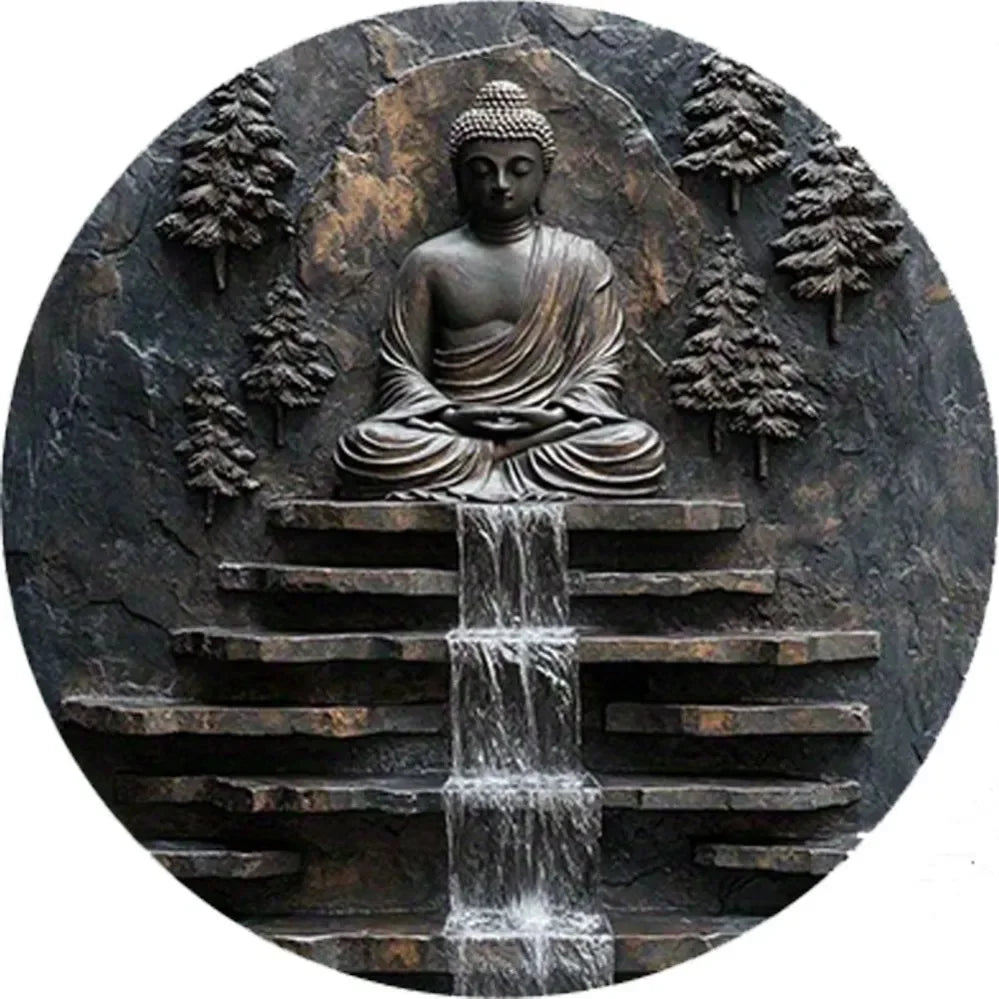 Vintage Metal Buddha Meditation Wall Art | Serene Monk & Waterfall Design | Outdoor Yard & Garden Zen Decor