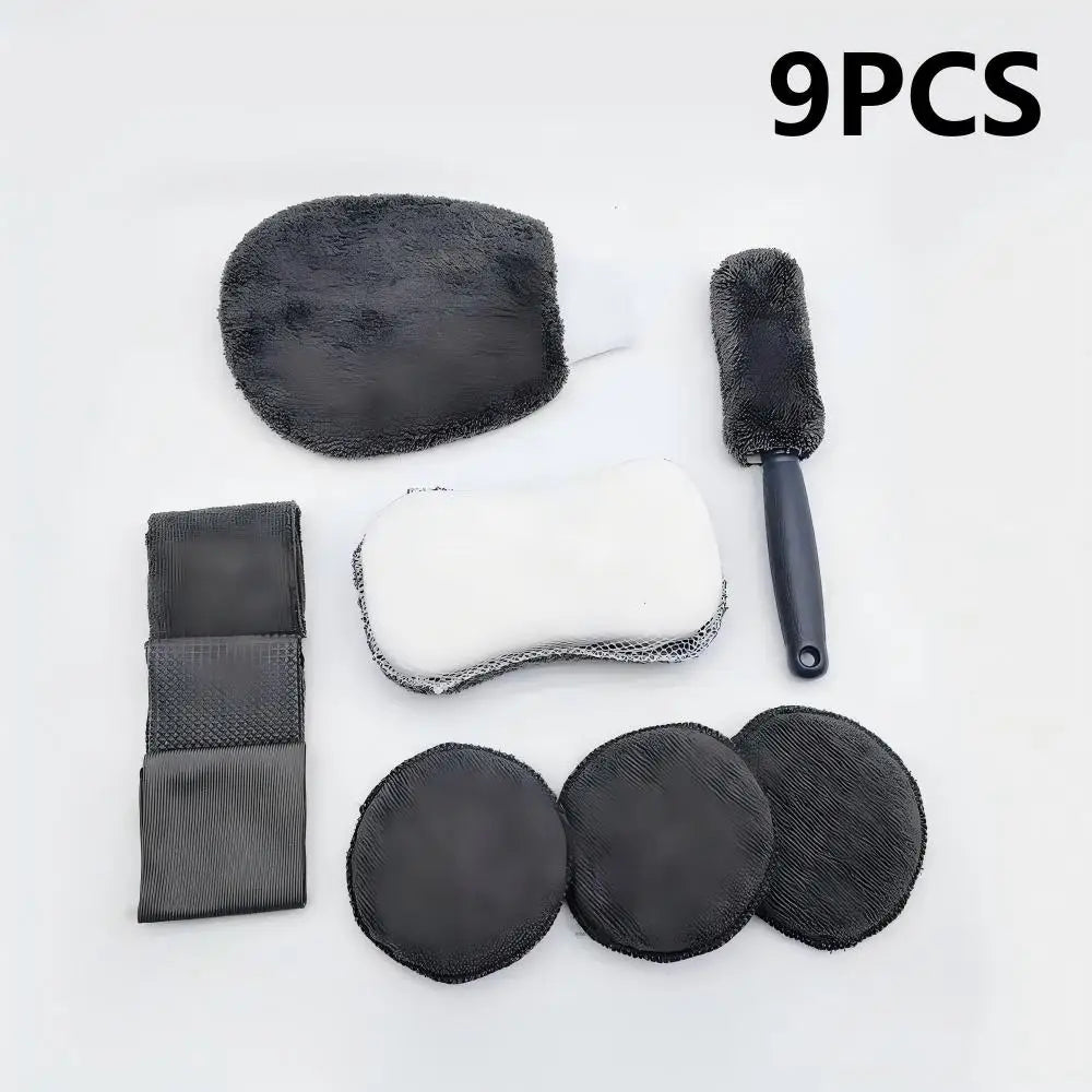6/9Pcs Microfiber Car Wash Kit Scratch Free Auto Detailing Cleaning Tools Set Car Care Wash Mitt Towels Sponge Applicator Pads