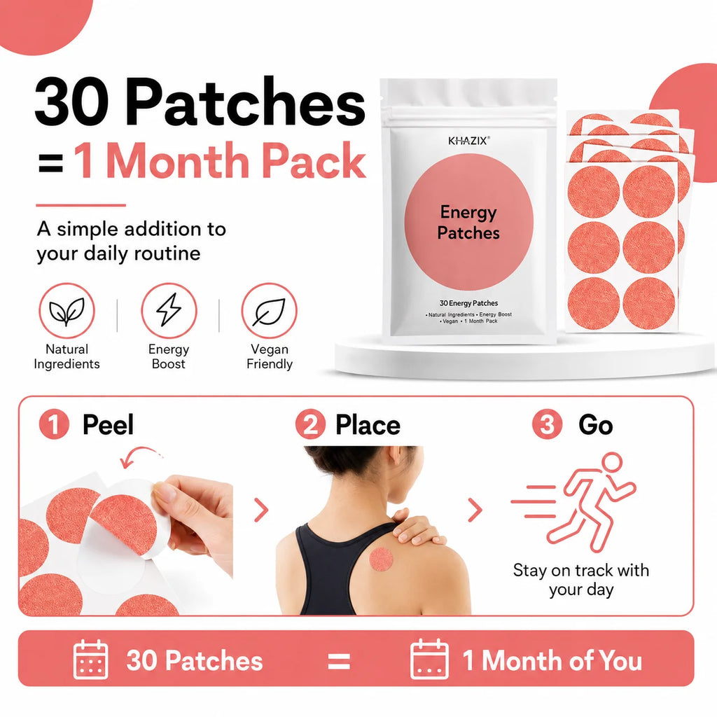 30Pcs Energy Patches Natural Ingredients Vegan Friendly Daily Energy Boost Patch Portable Body Stickers for Work Travel Sports