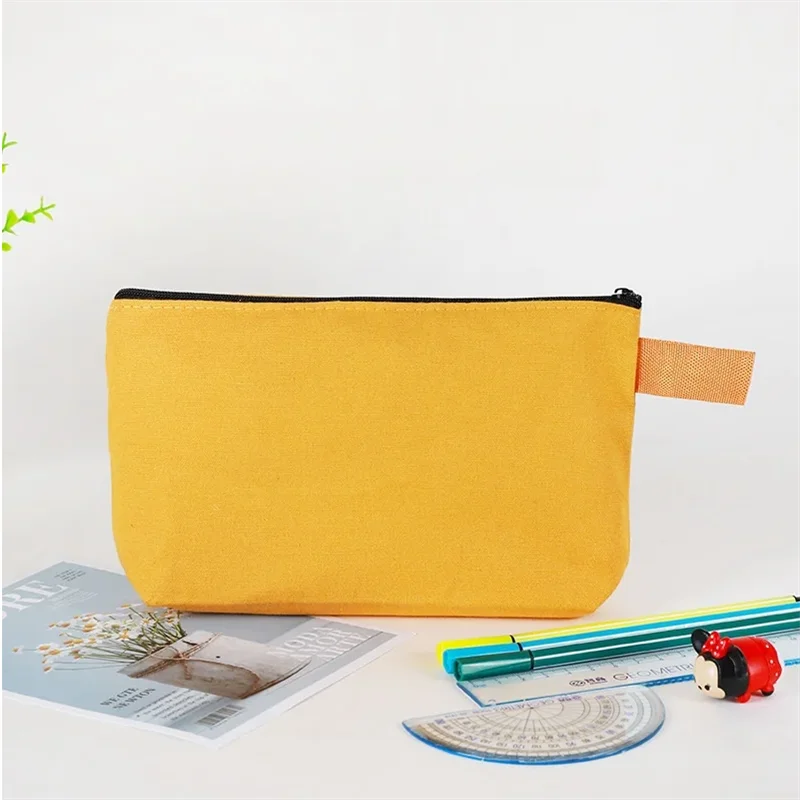 10/20Pcs Custom Logo Colored Canvas Pencil Case with Zipper Handheld Makeup Bag DIY Stationery&Cosmetic Storage Organizer Pouch