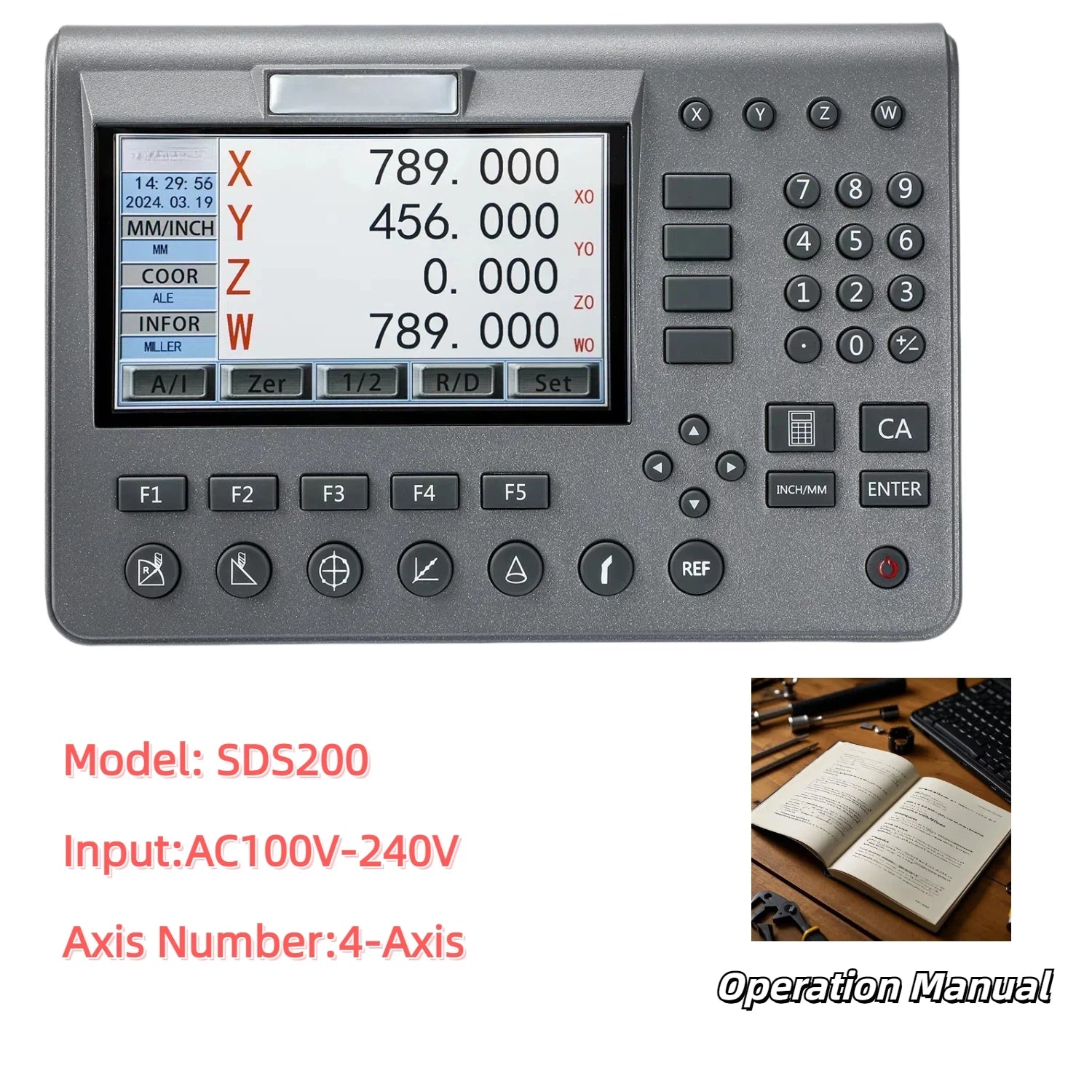 New SDS200 4 Axis Digital Readout AC110V/220V Display LCD DRO SET 3PCS 5um High Precision Optical Ruler Linear Scale Encoder