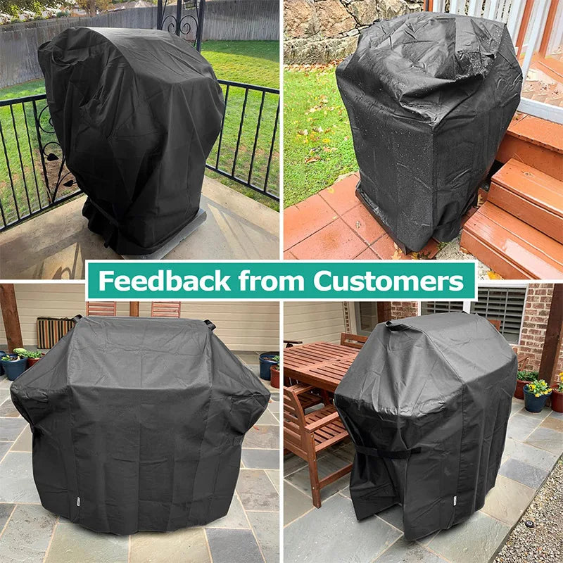 32 Inch Black BBQ Cover Rainproof Gas Barbecue Stove Hood with Folding Side Table Outdoor Oven Protection 210D Cloth Grill Cover