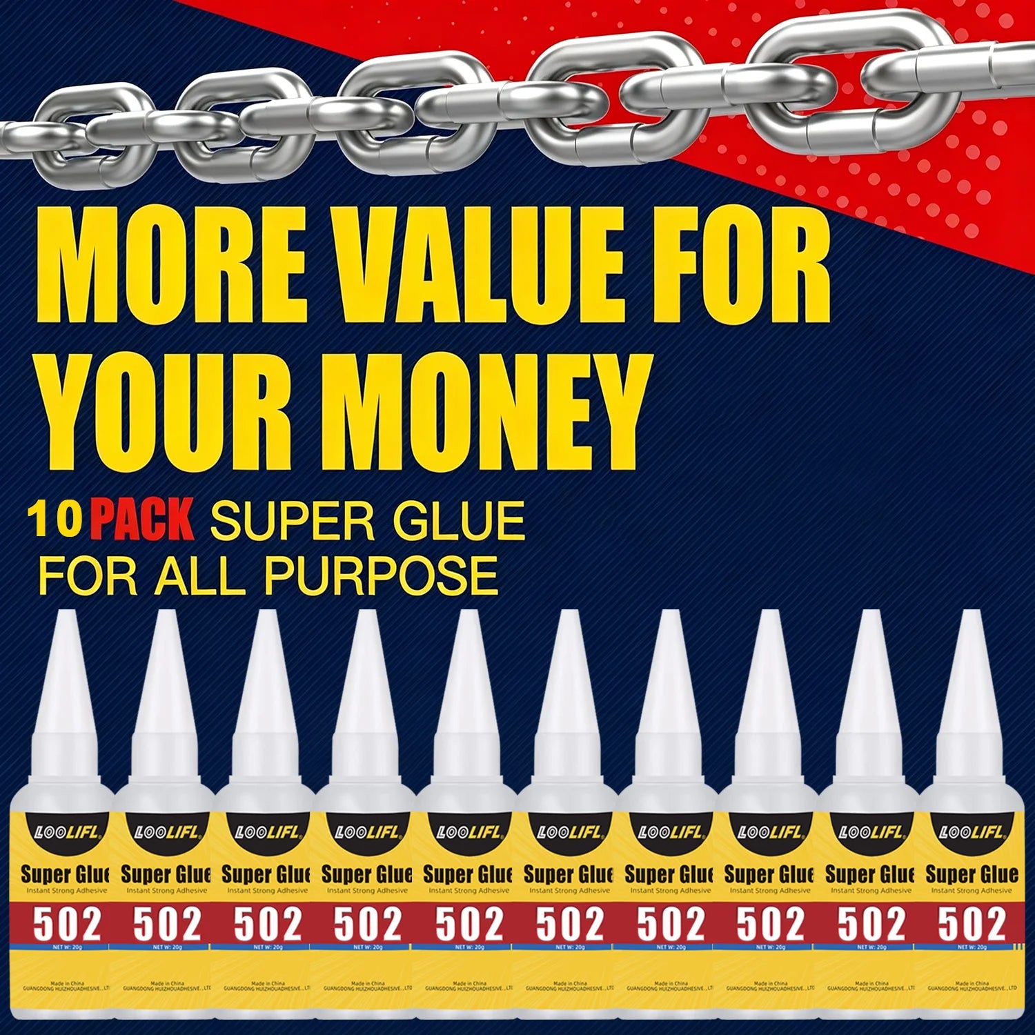 Loolifl 502 Super Glue 20g Instant Quick Dry Strong Cyanoacrylate Adhesive with Precision Nozzles Multi Purpose Household Repair