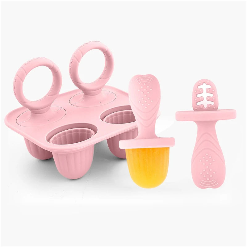 4/6 Cavity New Baby Teething Ice Cream Stick Mold Perfect for Freezing Milk Homemade Popsicles Summer Kitchen DIY Ice Cream Mold