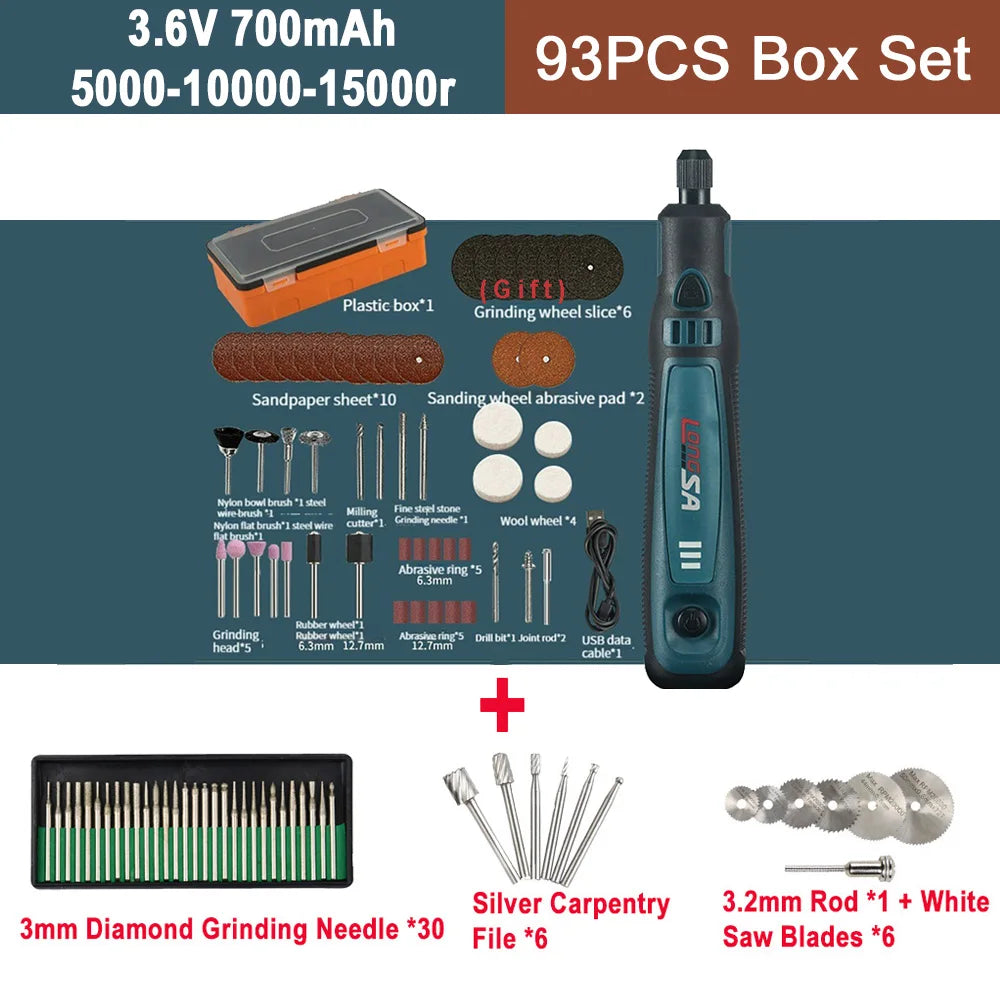 5000-20000r 4.2V Engraver Electric Drill Mini Grinder Engraving Pen Drilling Machine Cordless Rechargeable Micro Rotary Tool Kit