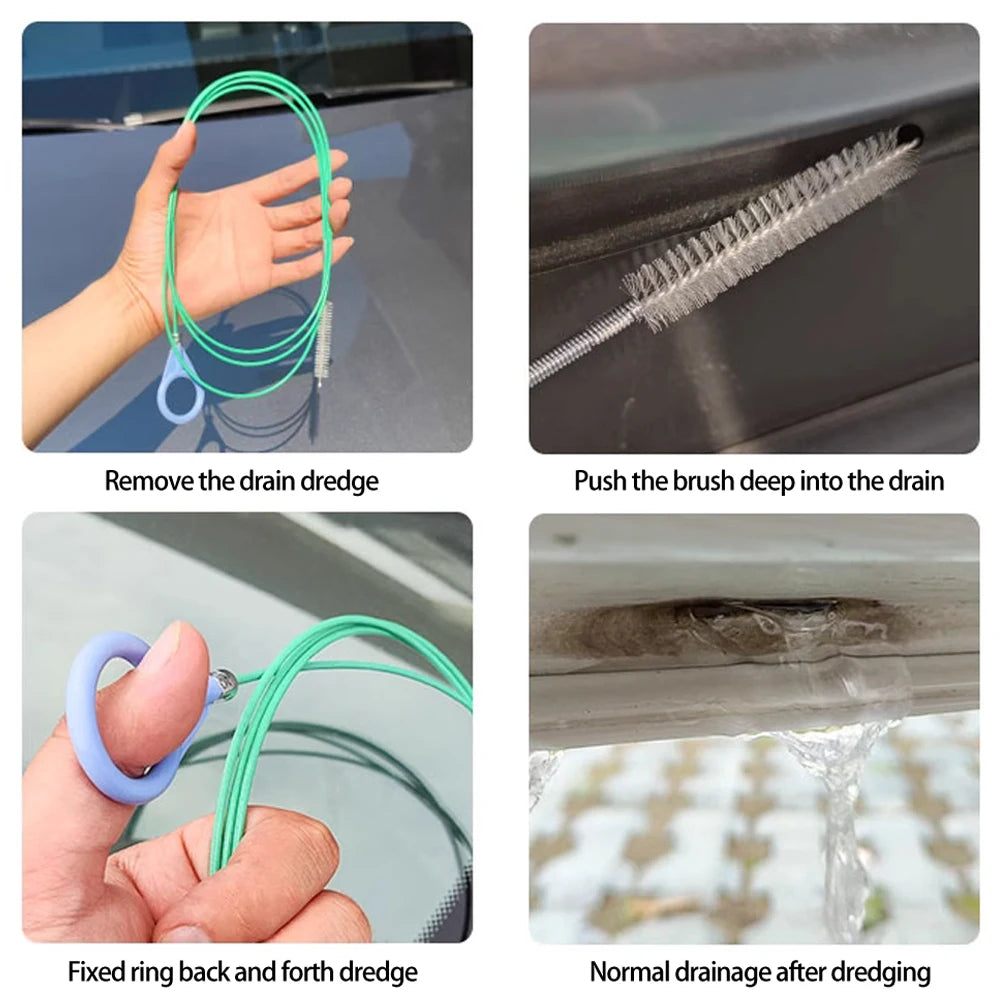 3/5m 1/3Pcs Drain Hole Cleaning Brush Flexible Car Drain Dredge Sunroof Cleaning Scrub Brush Tool Skylight Drain Pipe Brush