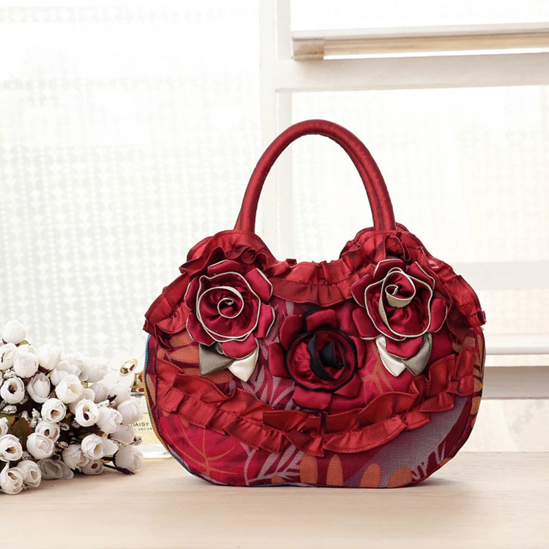 Hand-sewn flower-shaped bag for mom's key, small handbag, canvas bag, lace women's bag, mobile phone bag, women's bag
