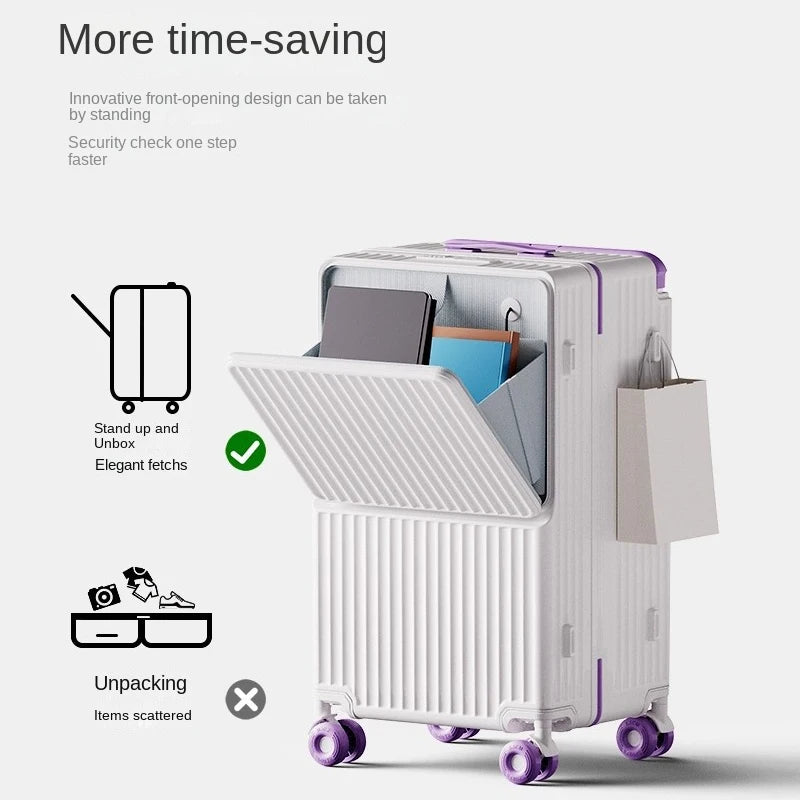 30 inch Wide Handle Luggage with Front Opening Laptop Compartment 24 inch 3:7 Split Suitcase ABS+PC 20 inch Carry-on Suitcase