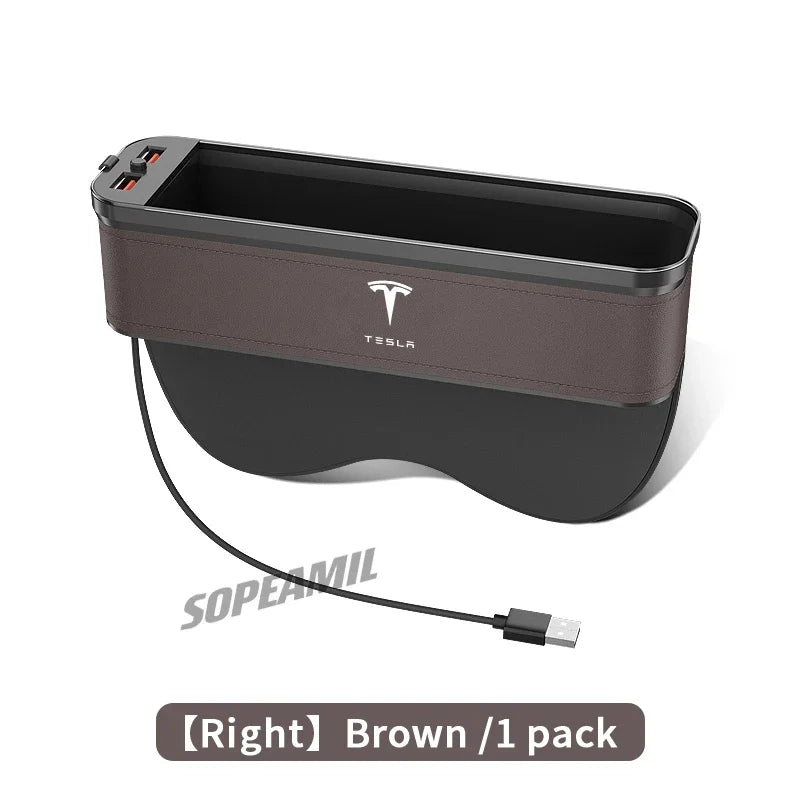 Car USB Charging Multifunction Crevice Storage Box Seat Gap Box For Tesla Cybertruck Roadster Model 3 Model Y Model S Model X