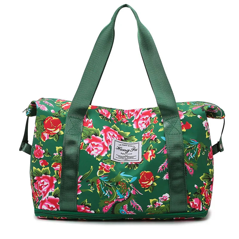 Travel Bag Northeast Big Flower Simple Business Trip Shoulder Bag Fitness Sports Storage Bag Expandable Unisex Oxford Cloth