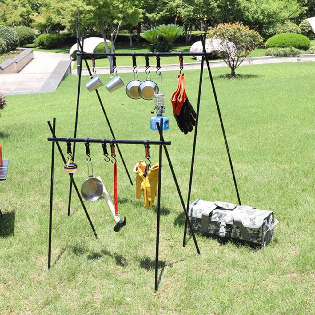 Outdoor Folding Hanging Rack, Camping Cookware and Tableware Storage Hook Rack for Outdoor Hiking, Picnic