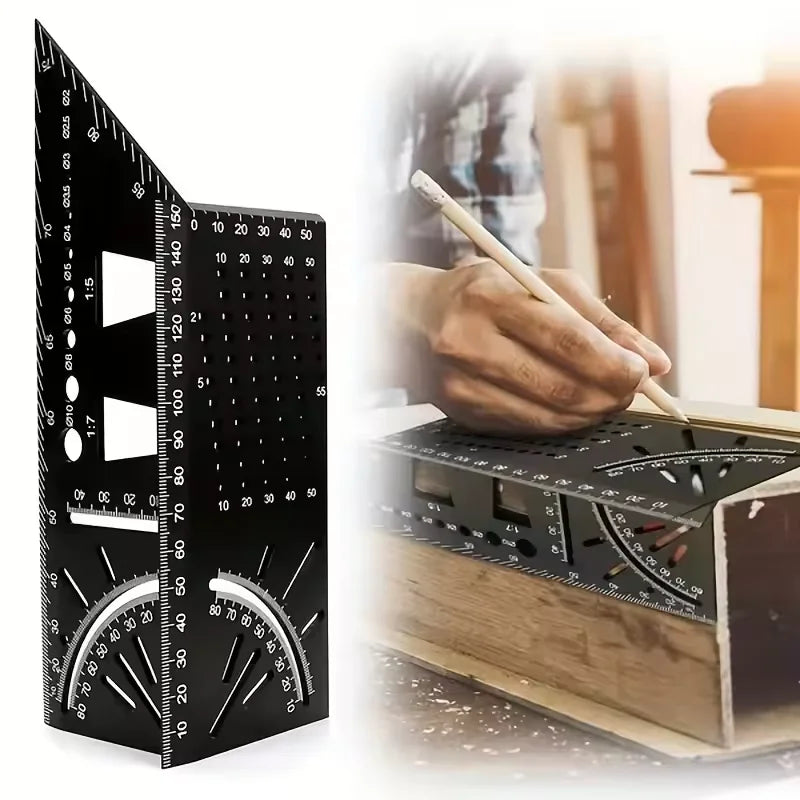 Multi Functional Aluminum Alloy Square Ruler, 45 Degree and 90 Degree Angle Measuring Ruler, Woodworking Measuring Tool