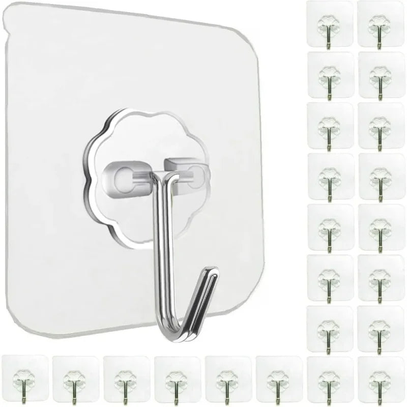 5/10/15/20/25/30Pcs Clear Adhesive Hooks – Holds 33 lbs, Waterproof No-Drill Hooks for Home, Bath & Kitchen
