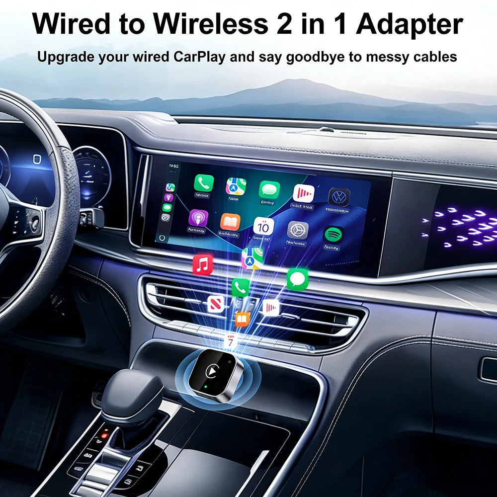 2026 Wireless CarPlay Adapter for iPhone ＆ Android Auto Mini Wired to Wireless Apple Car Play Adapter Plug & Play Compatible for