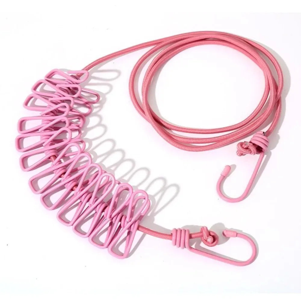 12 Non Slip Clips Windproof Elastic Travel Clothesline with Hook for Outdoor Camping Beach Dormitory RV Portable Drying Tools