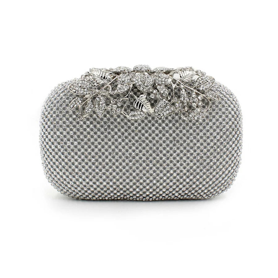 Shiny Diamond Evening Bag Flower Golden Handbag Boutique Novelty Metallic Rhinestone Clutch Purses Bridal Wedding Party Box Bags