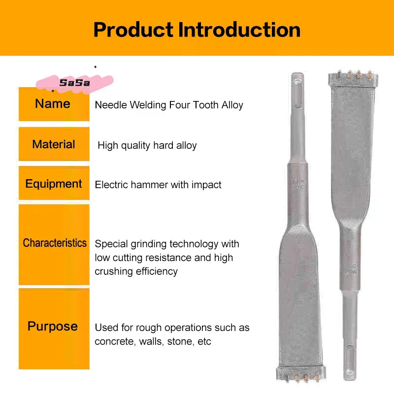 1Pc SDS PLUS Shank Electric Hammer Bit 4-Tooth Tungsten Carbide Tipped Chisel, Durability Alloy For Drilling Granite And Masonry
