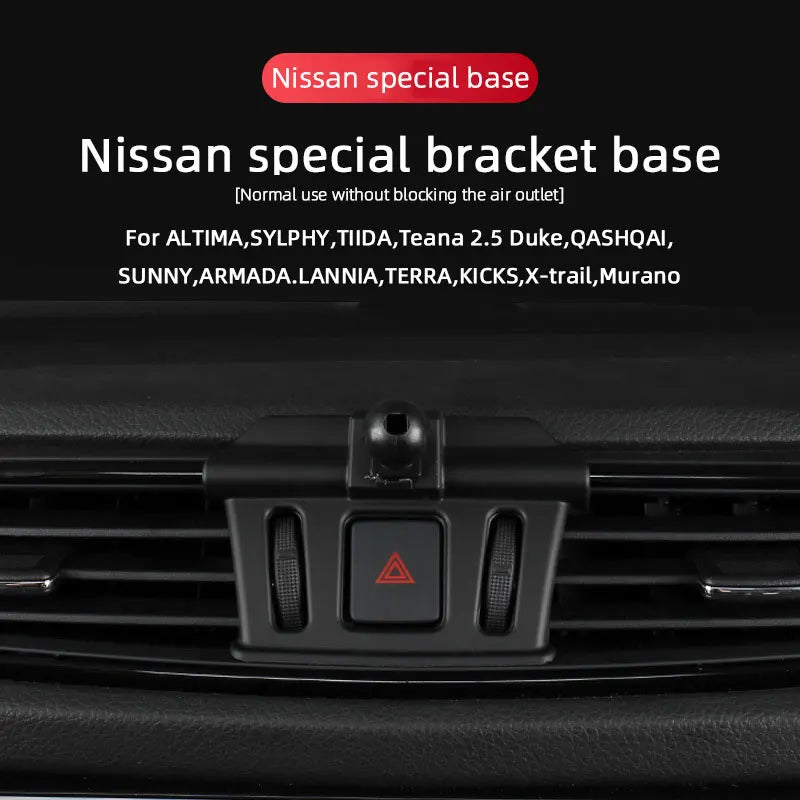For Nissan X-trail Qashqai Rogue Sport Rogue Altima Versa Car Mobile Phone Holder Base Fixed Air Outlet Bracket Accessory