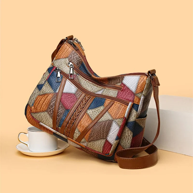 Vintage PU Crossbody Bag Retro Multi Layer Shoulder Bag Women's Fashion Handbag & Purse Female Work Travel Messenger Bag