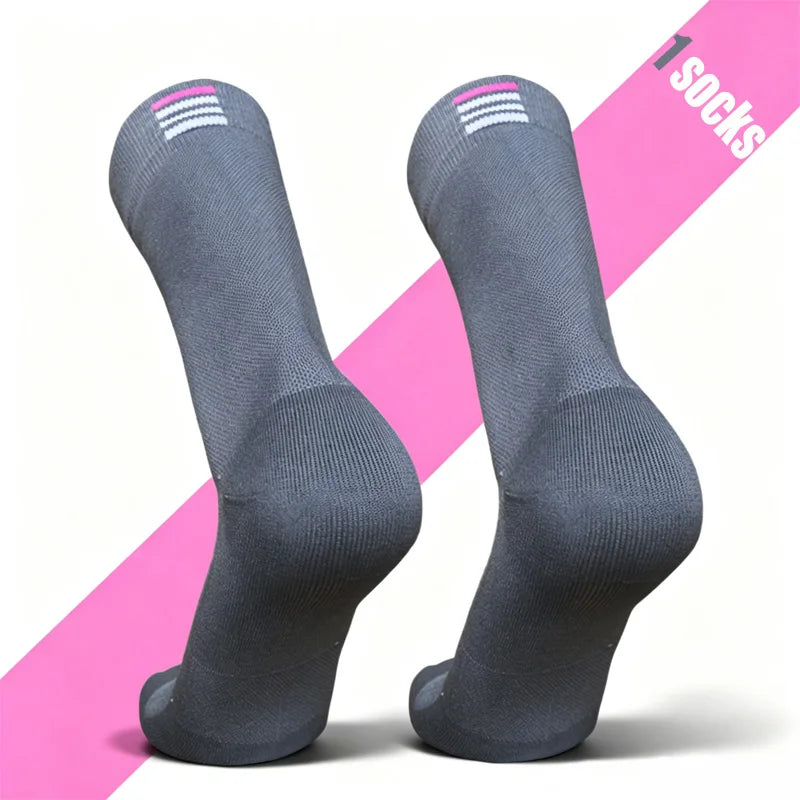 1 Pair Breath Mesh Socks Chic Pink Stripe Cuff Lightweight Sweat Resistant Cycling Running Socks for Outdoor Workout Unisex