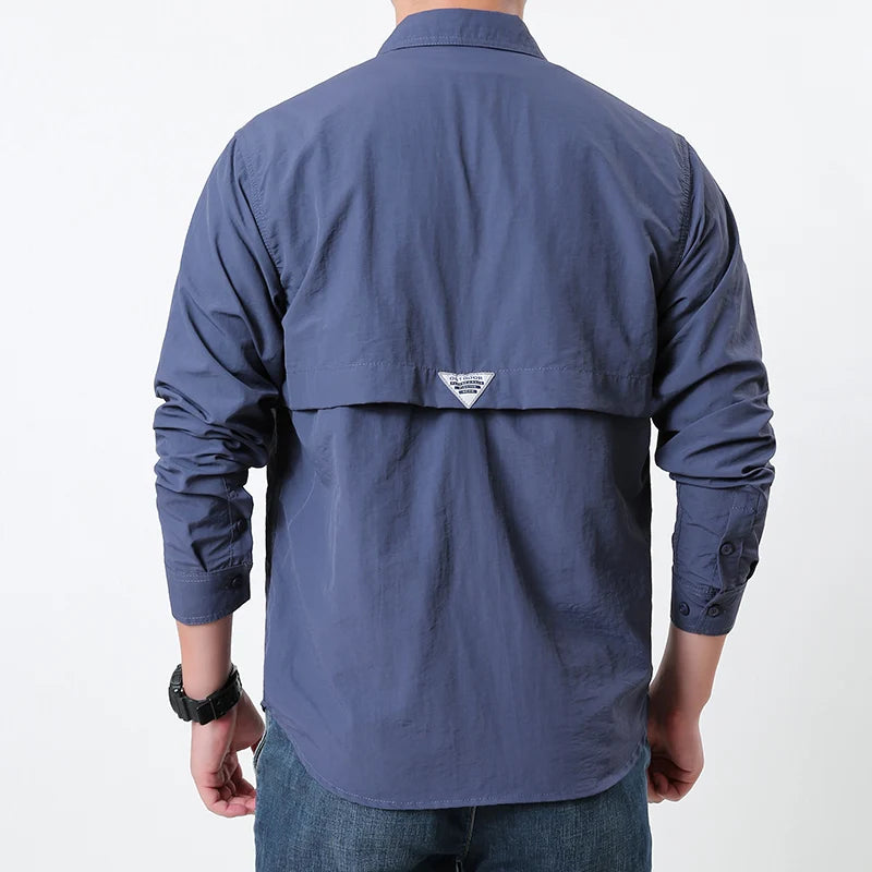 New UPF 50+ Sun Protection Fishing Shirts Back Mesh Men's Quick Dry Long Sleeve Hiking Shirts Mesh Breathable Work Cargo Shirts