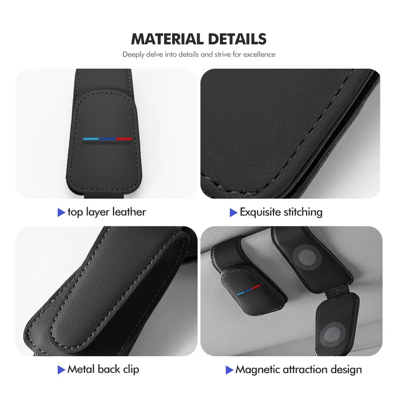 For BMW Car Leather Glasses Clip Sunglasses Holder with Hidden Card Slot 1 3 5 Series X1 X3 X4 X5 X7 G20 G38 F20 F39 F48 E46