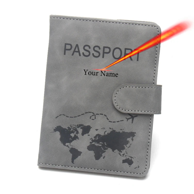 Custom Name Passport Cover Fashion Word Map Passport Holder Rfid Magnetic Buckle Travel Wallet Case for Passports