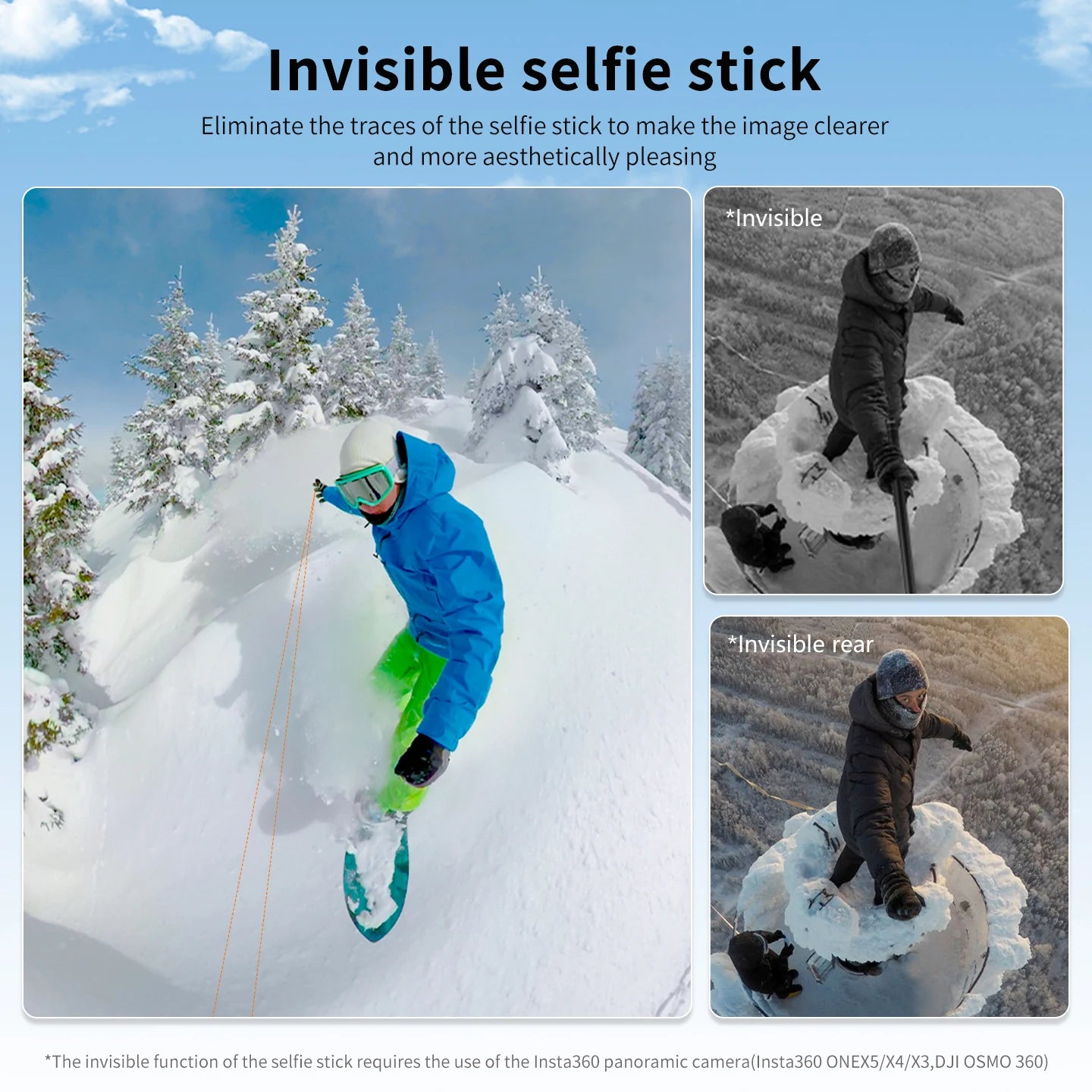 3M Carbon Fiber Invisible Selfie Stick, 1/4" Screw Telescopic Extension Pole for Insta360 X5X4, DJI Action, GoPro