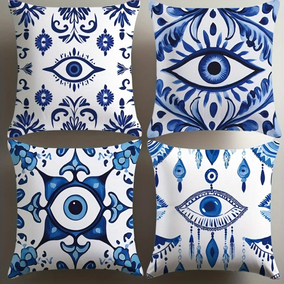 Blue menacing eye pattern digital printing pillow cover Short plush Suitable living rooms bedrooms sofas throw cushion cover