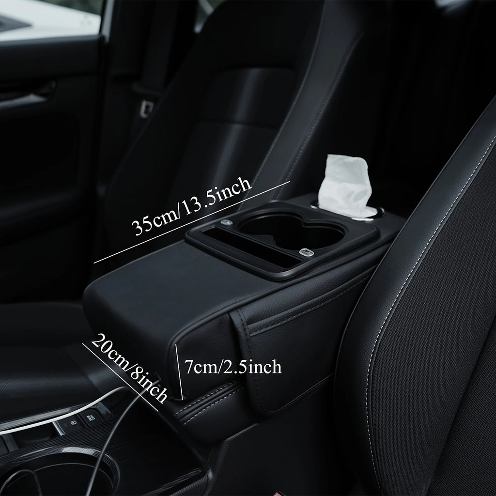 Dual Type-C Ports with Lighted Sockets, Universal Integrated Multifunctional Car Center Armrest Box, Includes Adapter and Tissue Holder